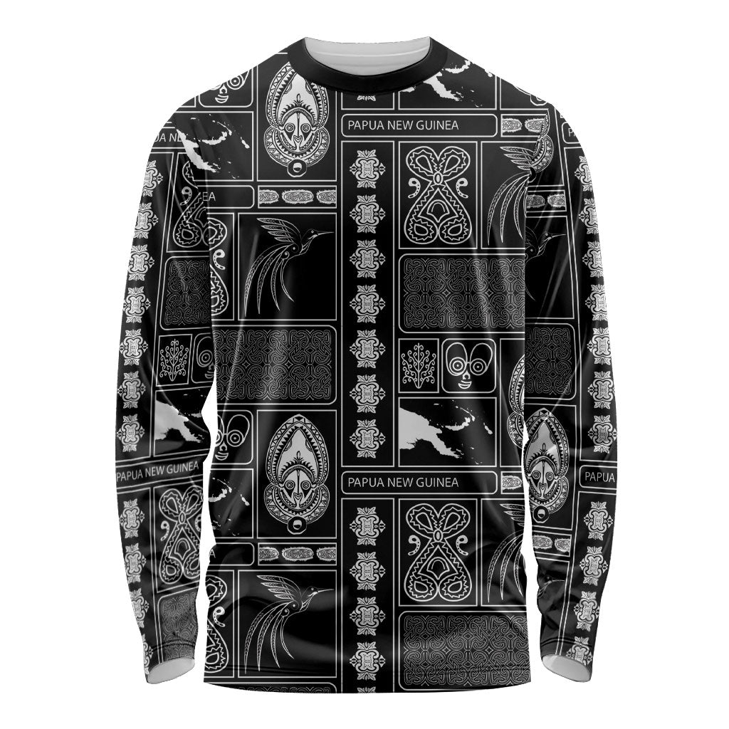 Papua New Guinea Heritage Motif Long Sleeve Shirt Black Version