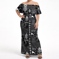 Papua New Guinea Heritage Motif Off Shoulder Maxi Dress Black Version