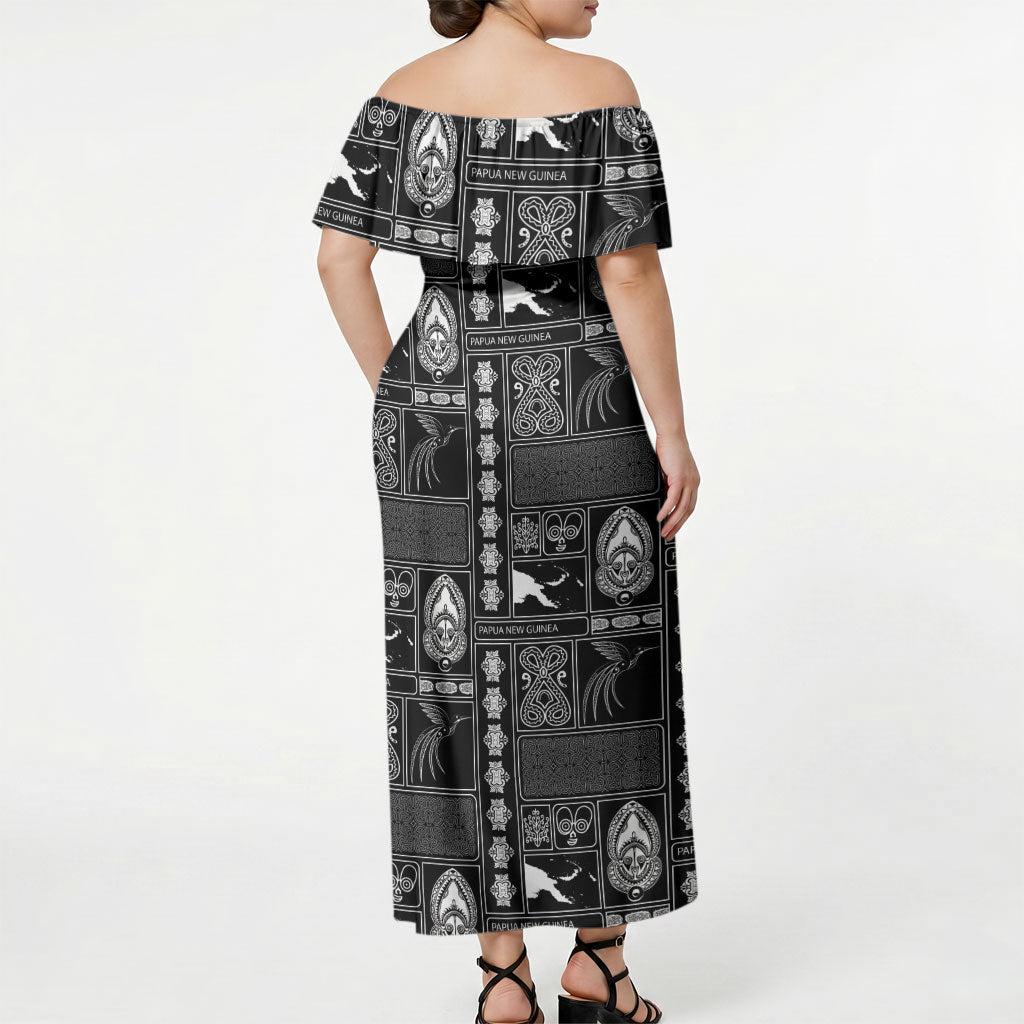 Papua New Guinea Heritage Motif Off Shoulder Maxi Dress Black Version