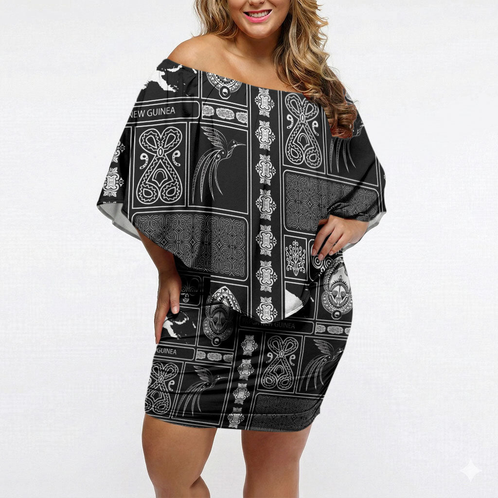 Papua New Guinea Heritage Motif Off Shoulder Short Dress Black Version