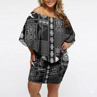 Papua New Guinea Heritage Motif Off Shoulder Short Dress Black Version