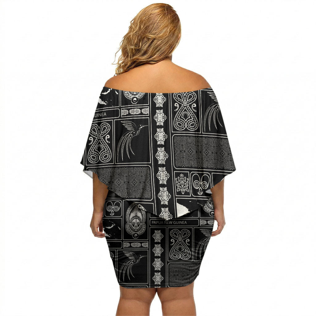 Papua New Guinea Heritage Motif Off Shoulder Short Dress Black Version