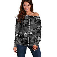 Papua New Guinea Heritage Motif Off Shoulder Sweater Black Version