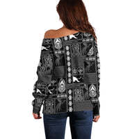 Papua New Guinea Heritage Motif Off Shoulder Sweater Black Version
