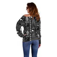 Papua New Guinea Heritage Motif Off Shoulder Sweater Black Version