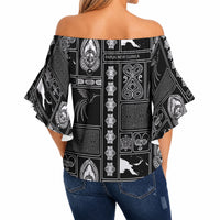 Papua New Guinea Heritage Motif Off Shoulder Wrap Waist Top Black Version