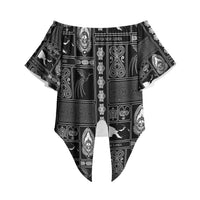 Papua New Guinea Heritage Motif Off Shoulder Wrap Waist Top Black Version