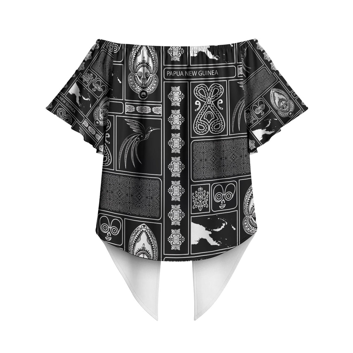 Papua New Guinea Heritage Motif Off Shoulder Wrap Waist Top Black Version