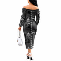 Papua New Guinea Heritage Motif Off The Shoulder Long Sleeve Dress Black Version