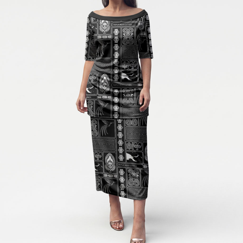 Papua New Guinea Heritage Motif Puletasi Black Version LT05 Long Dress Black - Polynesian Pride