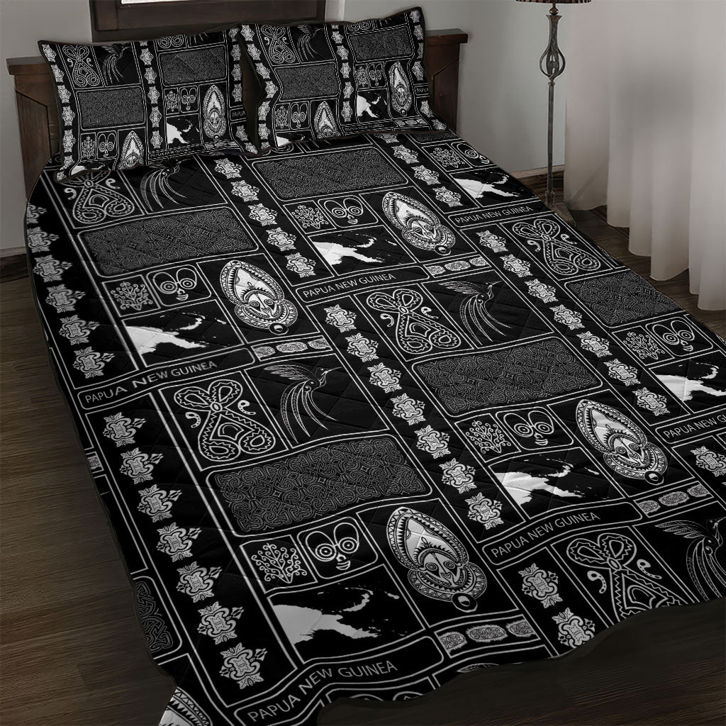 Papua New Guinea Heritage Motif Quilt Bed Set Black Version
