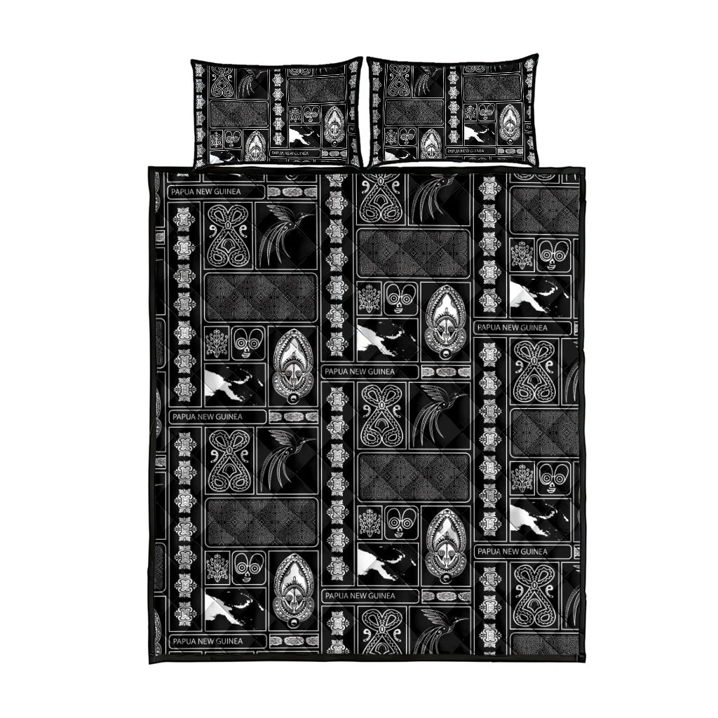 Papua New Guinea Heritage Motif Quilt Bed Set Black Version