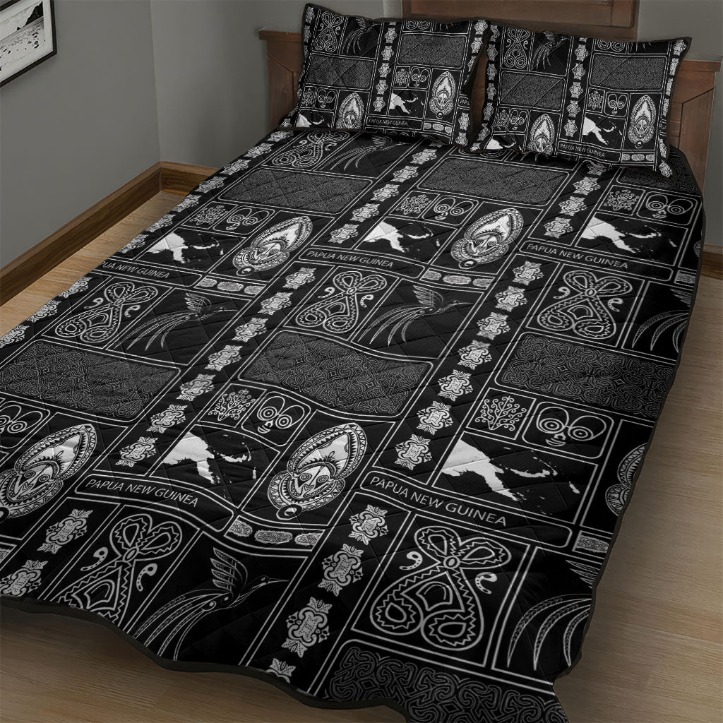 Papua New Guinea Heritage Motif Quilt Bed Set Black Version