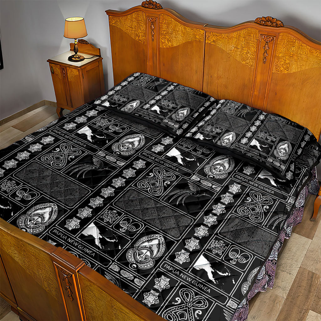 Papua New Guinea Heritage Motif Quilt Bed Set Black Version