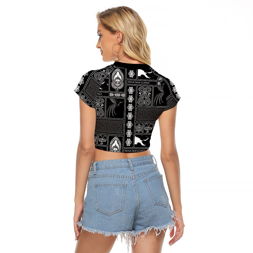 Papua New Guinea Heritage Motif Raglan Cropped T Shirt Black Version