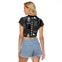 Papua New Guinea Heritage Motif Raglan Cropped T Shirt Black Version