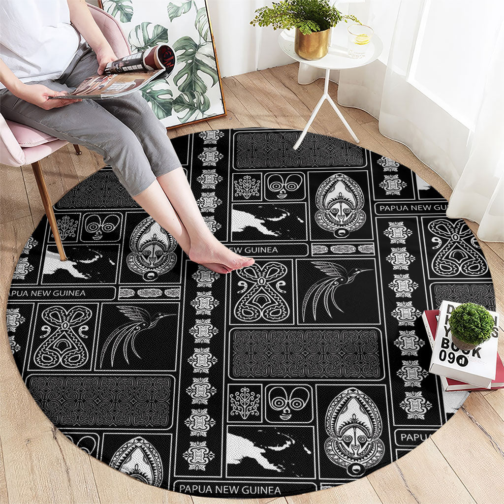 Papua New Guinea Heritage Motif Round Carpet Black Version