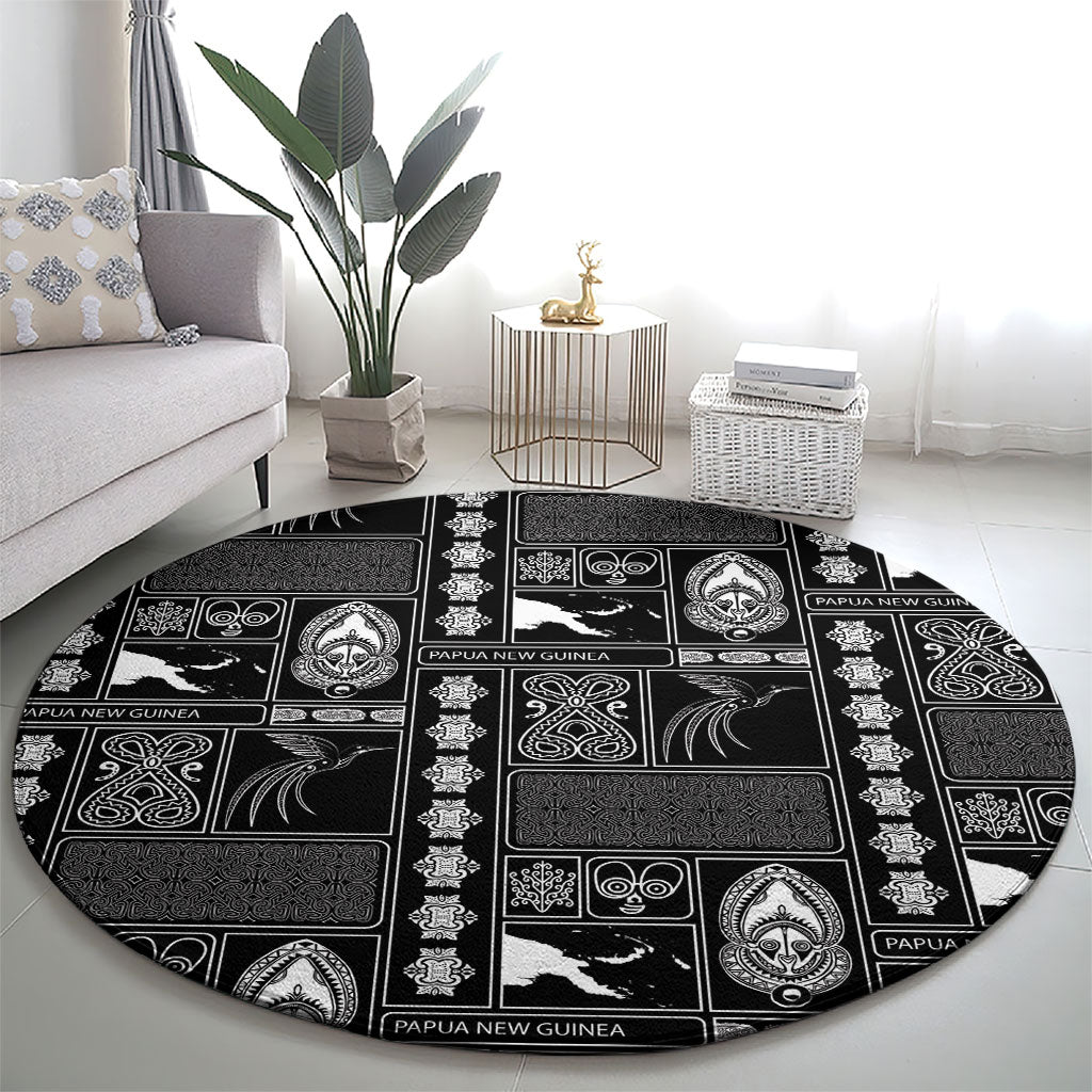 Papua New Guinea Heritage Motif Round Carpet Black Version