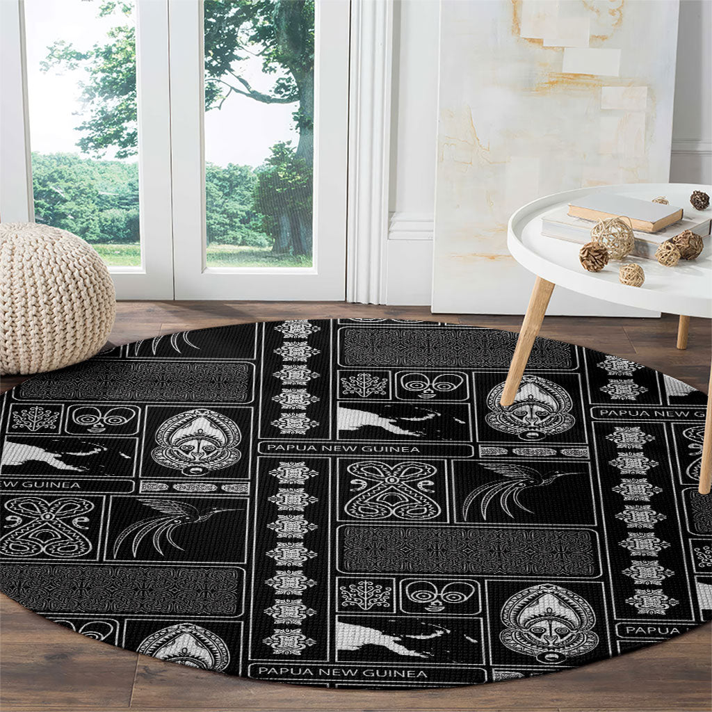 Papua New Guinea Heritage Motif Round Carpet Black Version