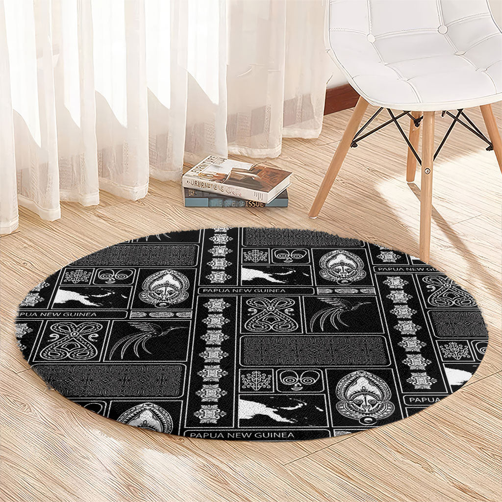 Papua New Guinea Heritage Motif Round Carpet Black Version