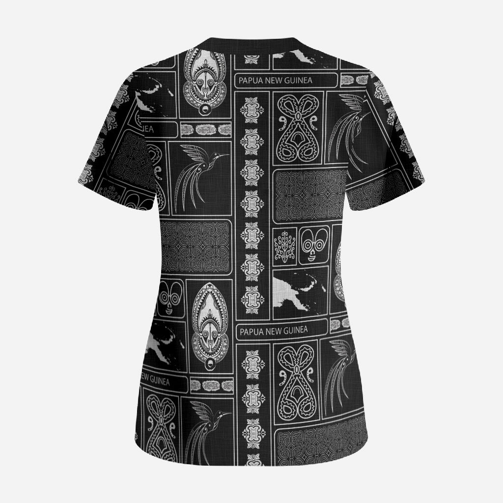 Papua New Guinea Heritage Motif Scrub Top Black Version