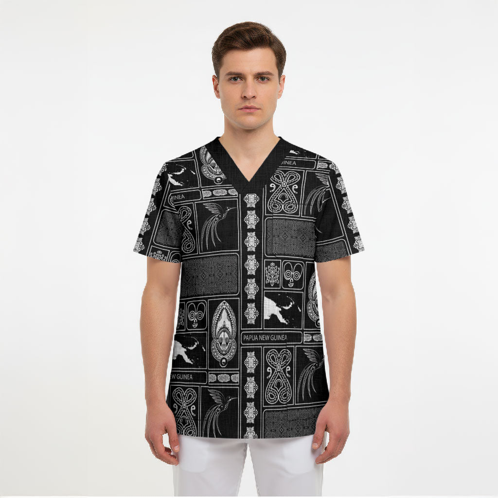 Papua New Guinea Heritage Motif Scrub Top Black Version