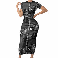 Papua New Guinea Heritage Motif Short Sleeve Bodycon Dress Black Version