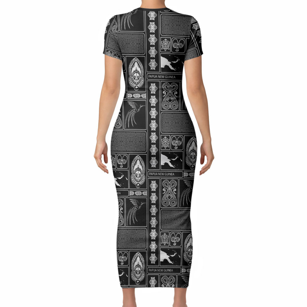 Papua New Guinea Heritage Motif Short Sleeve Bodycon Dress Black Version