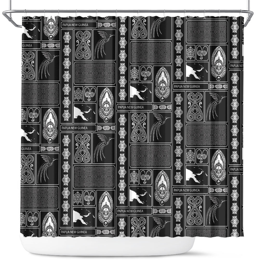 Papua New Guinea Heritage Motif Shower Curtain Black Version LT05 Black - Polynesian Pride