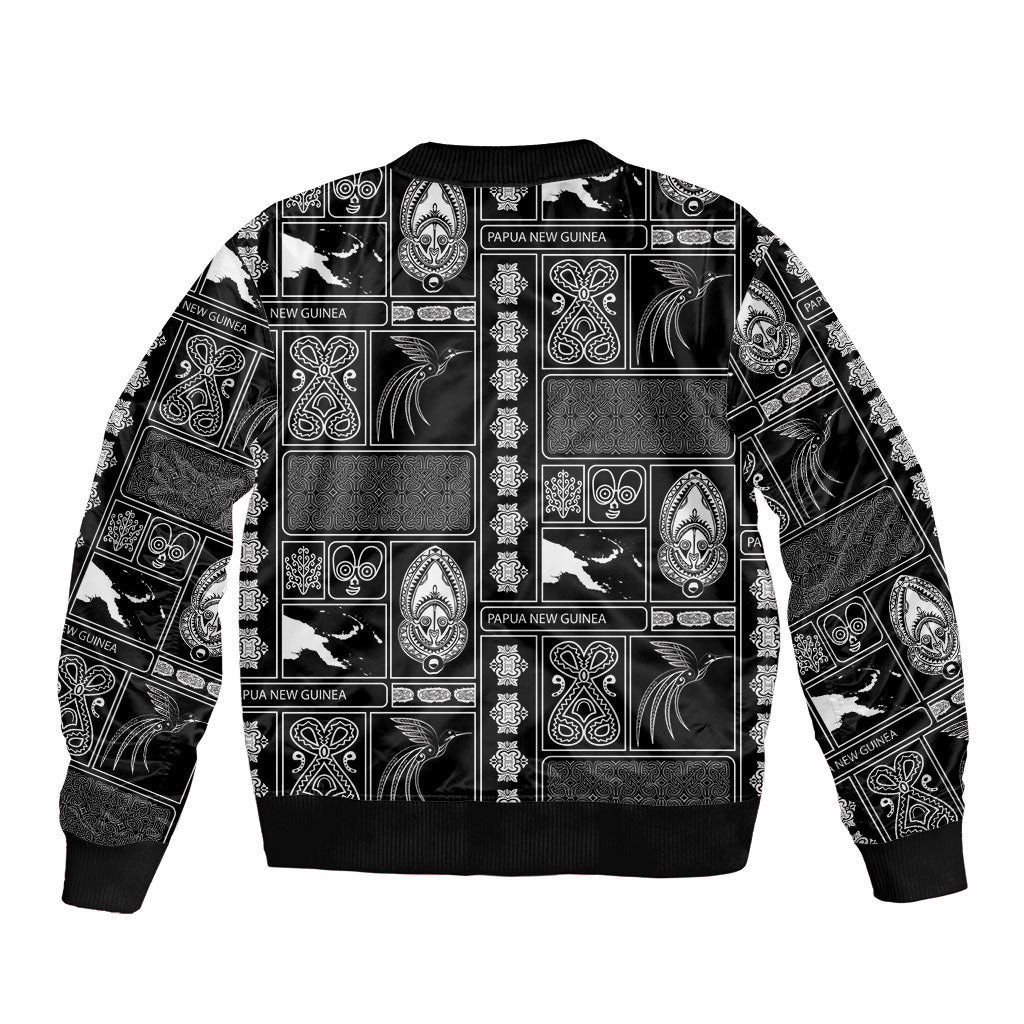 Papua New Guinea Heritage Motif Sleeve Zip Bomber Jacket Black Version
