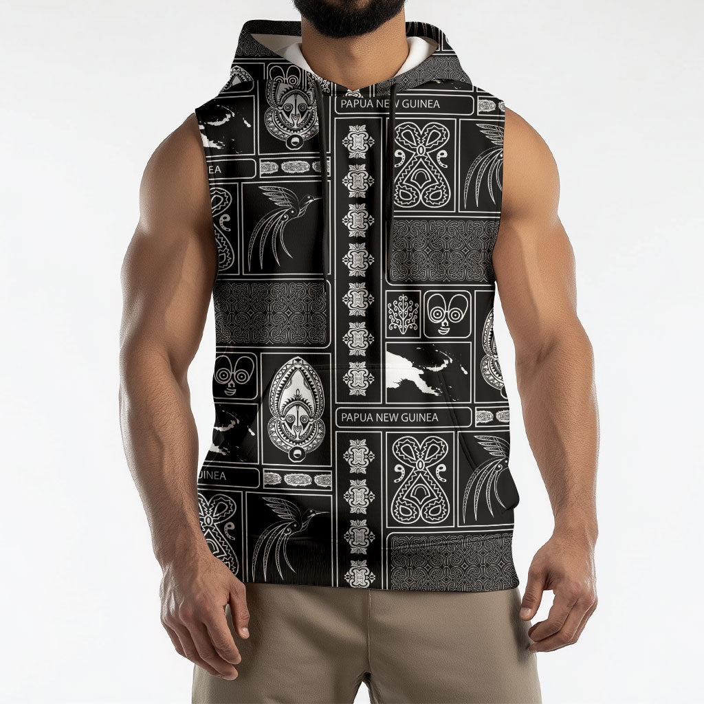Papua New Guinea Heritage Motif Sleeveless Hoodie Black Version