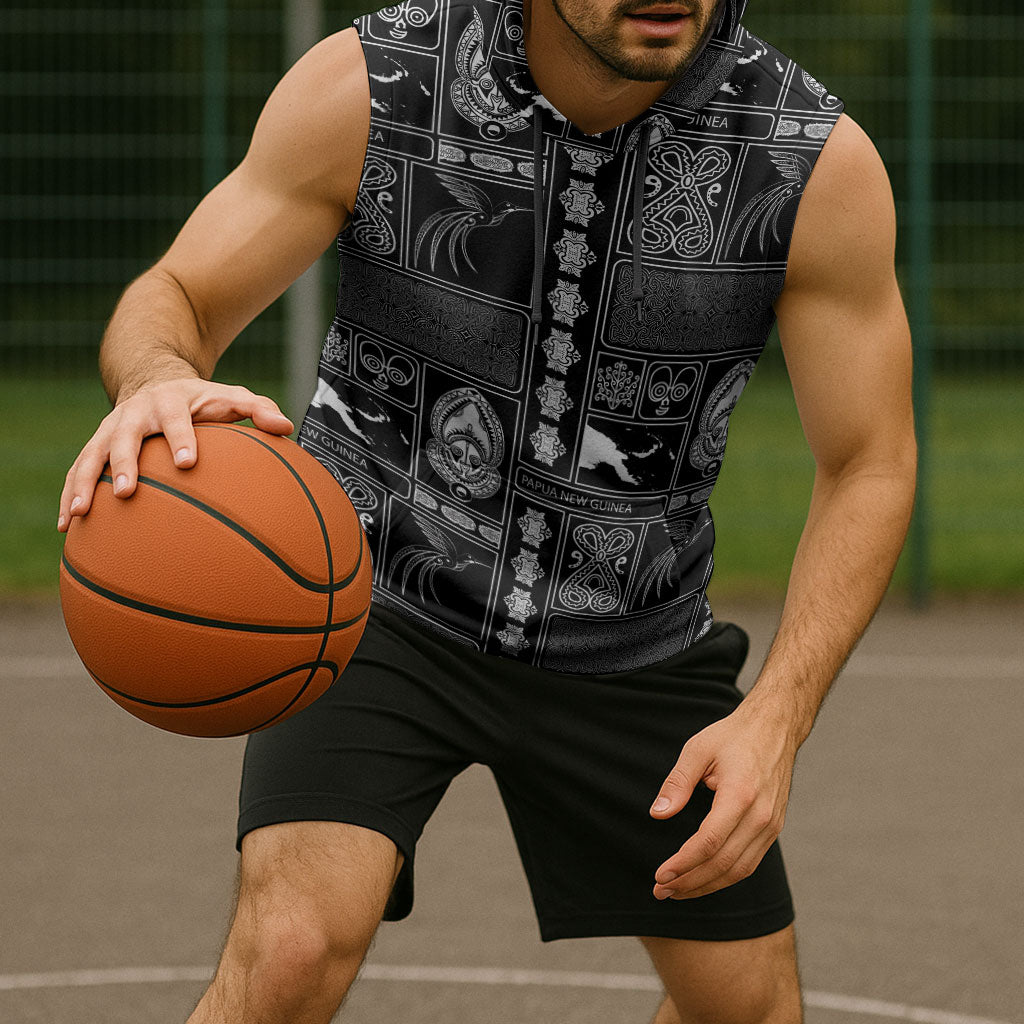 Papua New Guinea Heritage Motif Sleeveless Hoodie Black Version