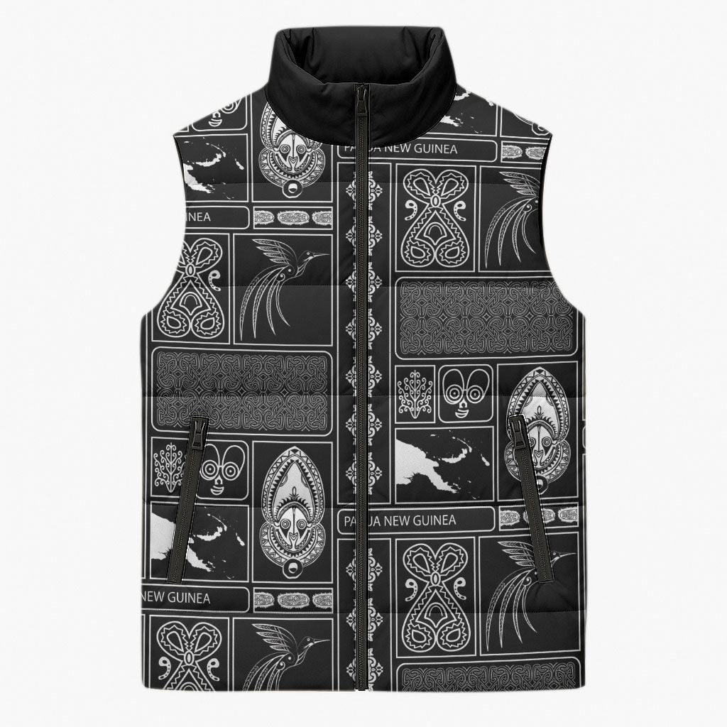 Papua New Guinea Heritage Motif Sleeveless Puffer Jacket Black Version