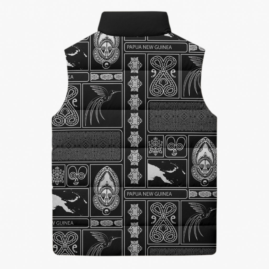 Papua New Guinea Heritage Motif Sleeveless Puffer Jacket Black Version