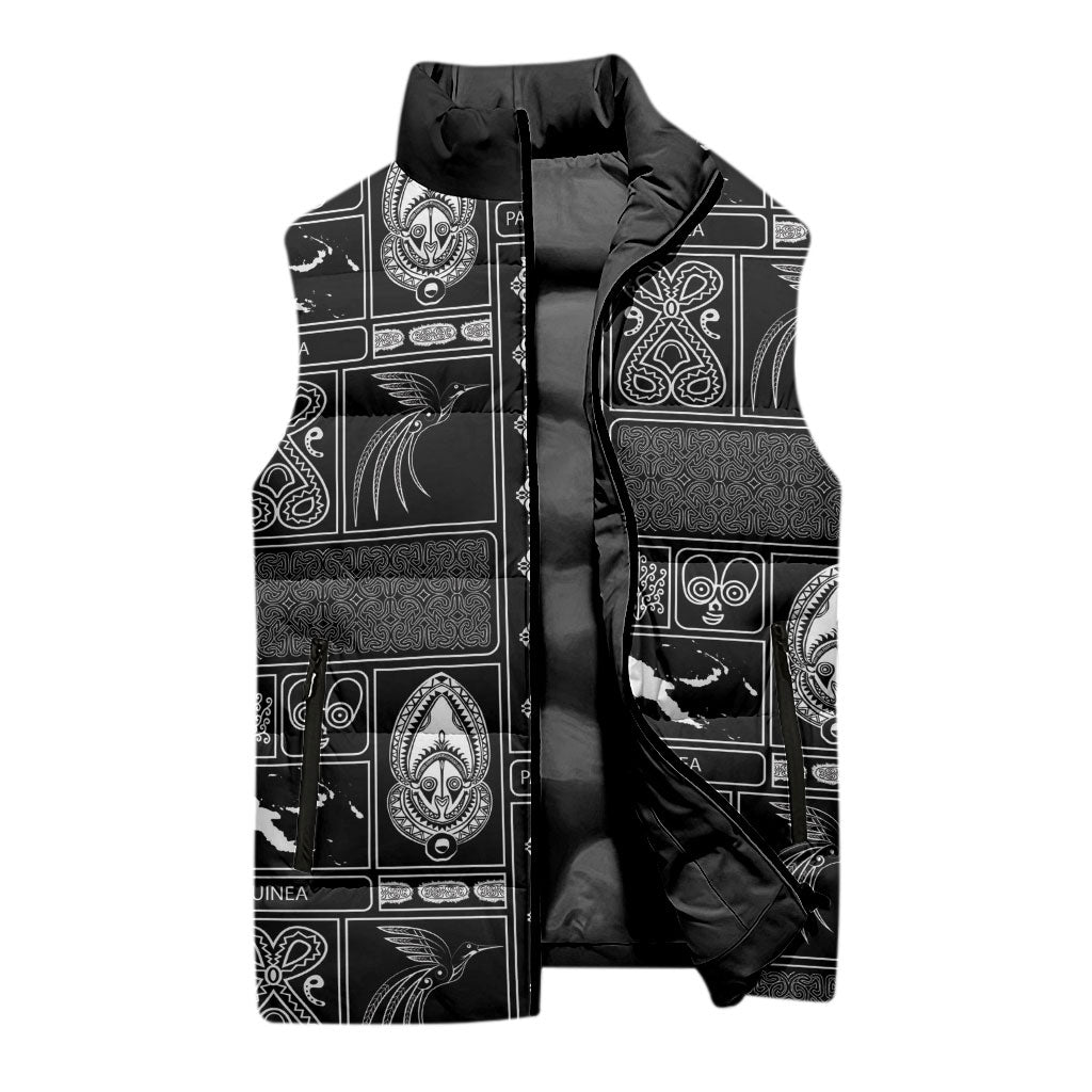 Papua New Guinea Heritage Motif Sleeveless Puffer Jacket Black Version