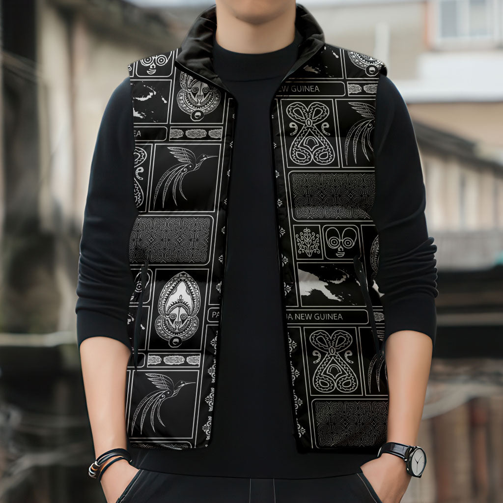 Papua New Guinea Heritage Motif Sleeveless Puffer Jacket Black Version