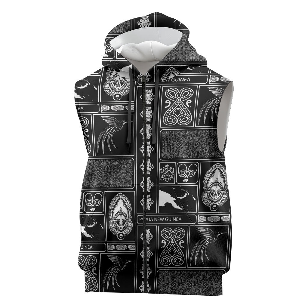 Papua New Guinea Heritage Motif Sleeveless Zip Hoodie Black Version LT05 Black - Polynesian Pride