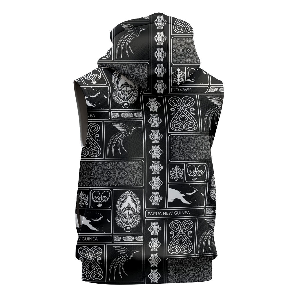Papua New Guinea Heritage Motif Sleeveless Zip Hoodie Black Version