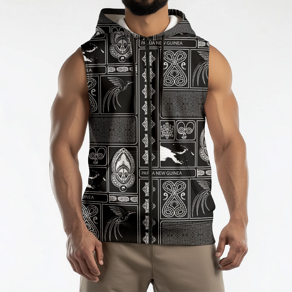 Papua New Guinea Heritage Motif Sleeveless Zip Hoodie Black Version