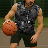 Papua New Guinea Heritage Motif Sleeveless Zip Hoodie Black Version