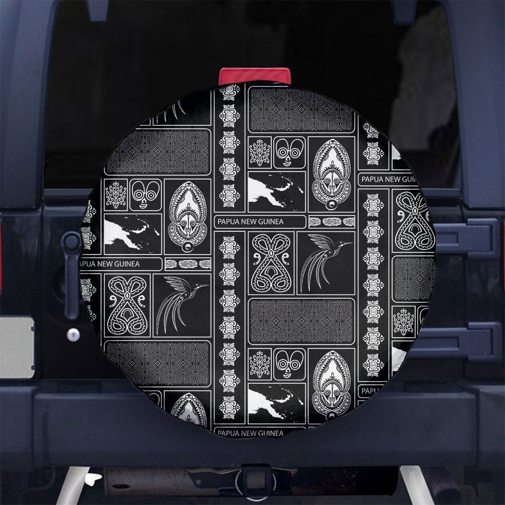 Papua New Guinea Heritage Motif Spare Tire Cover Black Version LT05 No hole Black - Polynesian Pride