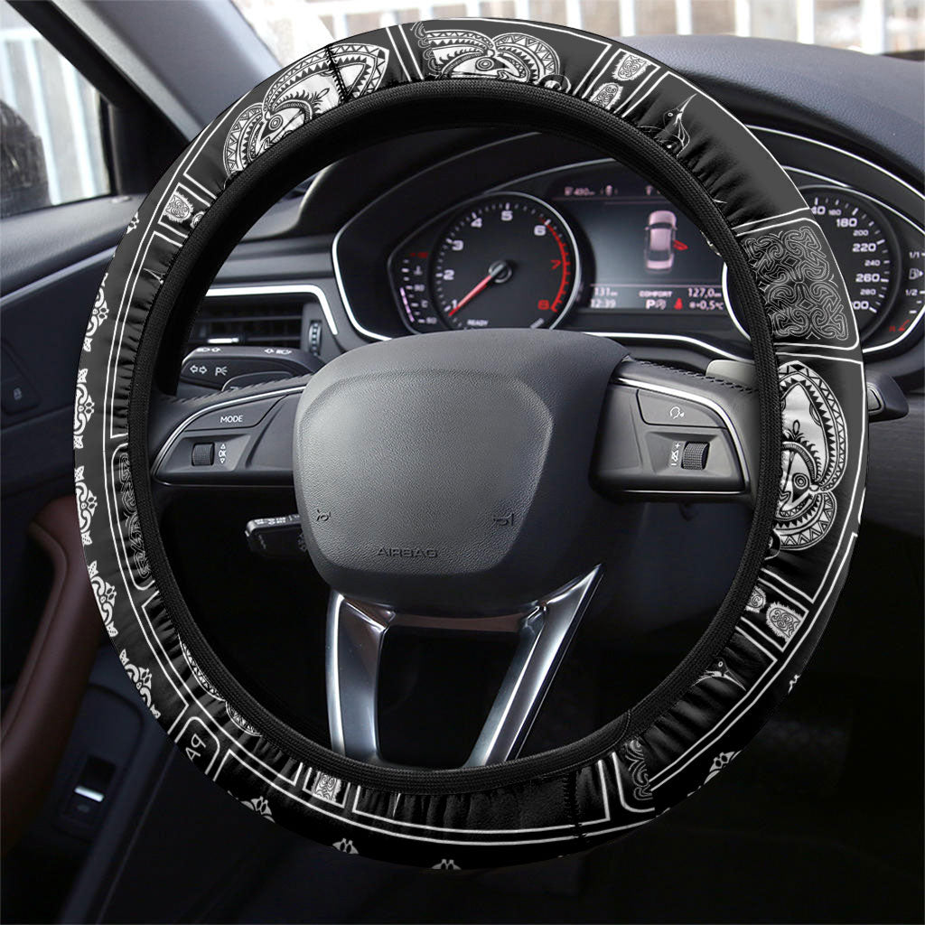 Papua New Guinea Heritage Motif Steering Wheel Cover Black Version