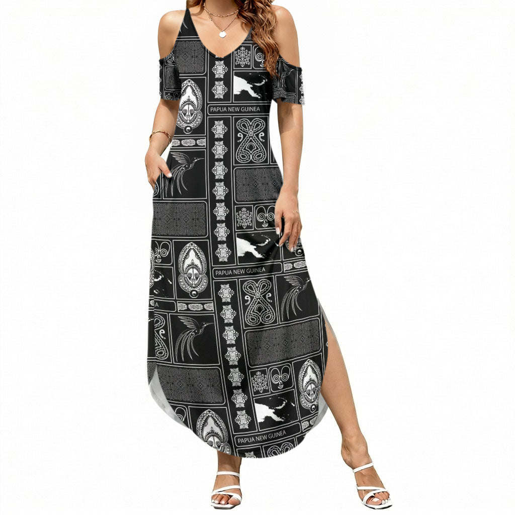 Papua New Guinea Heritage Motif Summer Maxi Dress Black Version