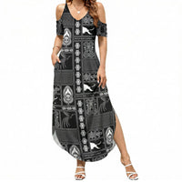 Papua New Guinea Heritage Motif Summer Maxi Dress Black Version