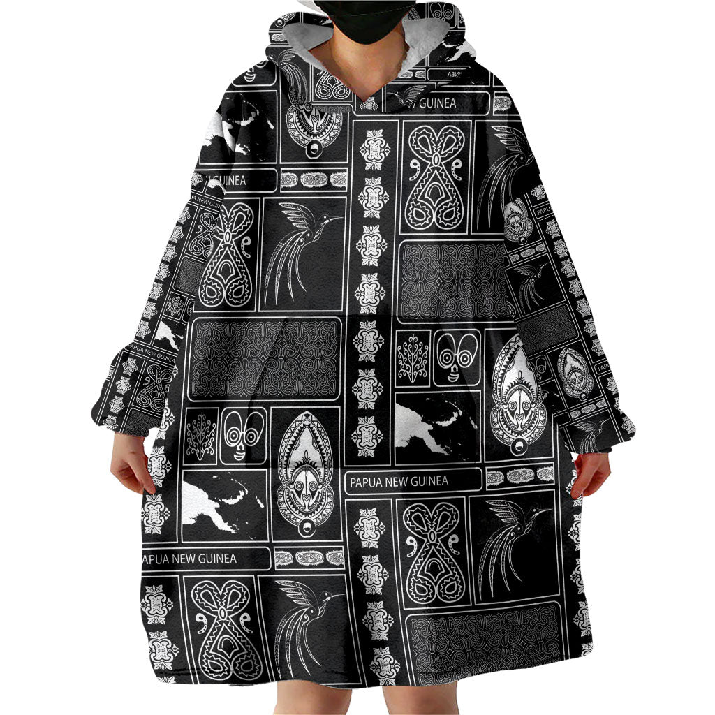 Papua New Guinea Heritage Motif Wearable Blanket Hoodie Black Version
