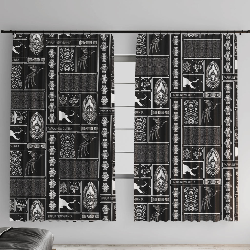 Papua New Guinea Heritage Motif Window Curtain Black Version LT05 With Hooks Black - Polynesian Pride
