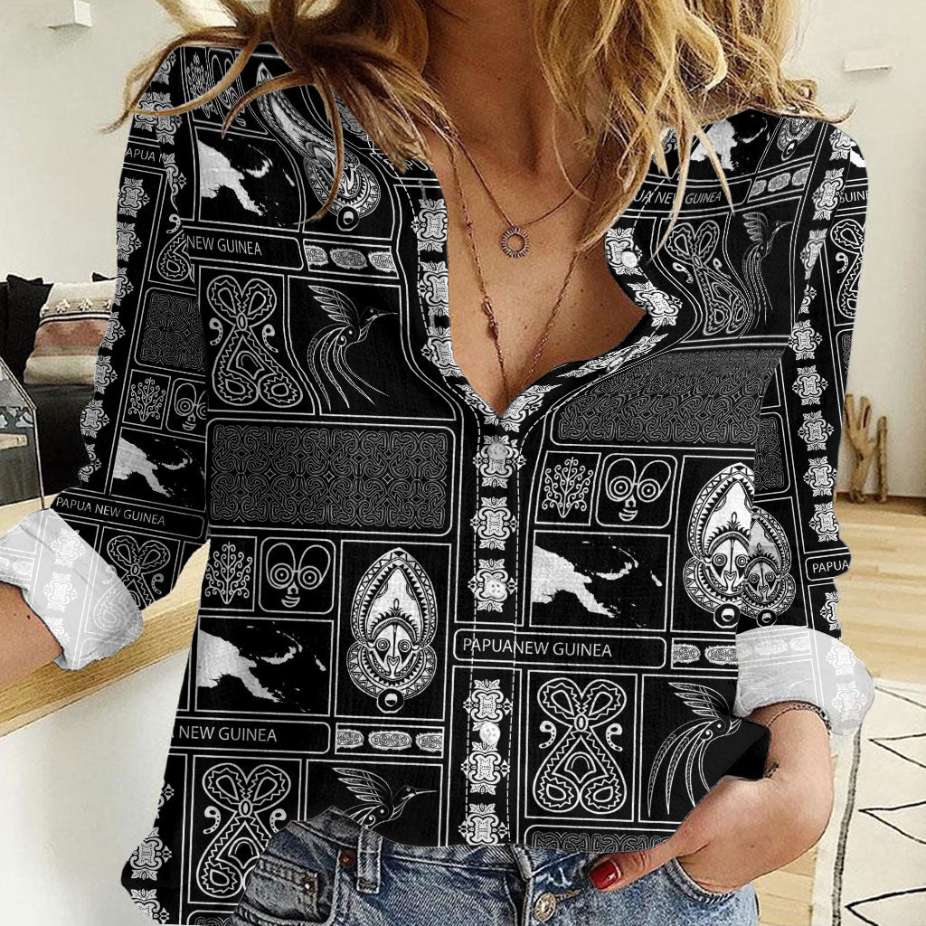 Papua New Guinea Heritage Motif Women Casual Shirt Black Version