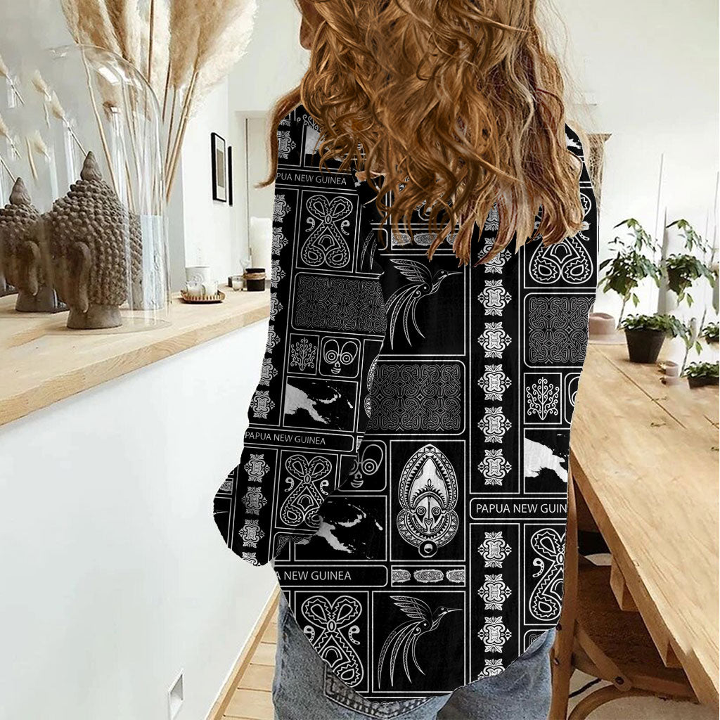 Papua New Guinea Heritage Motif Women Casual Shirt Black Version