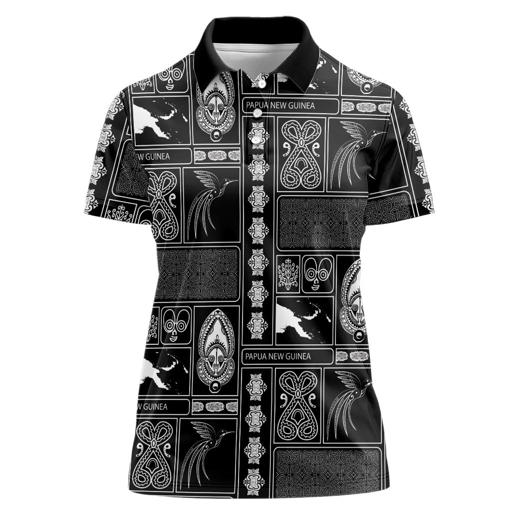 Papua New Guinea Heritage Motif Women Polo Shirt Black Version