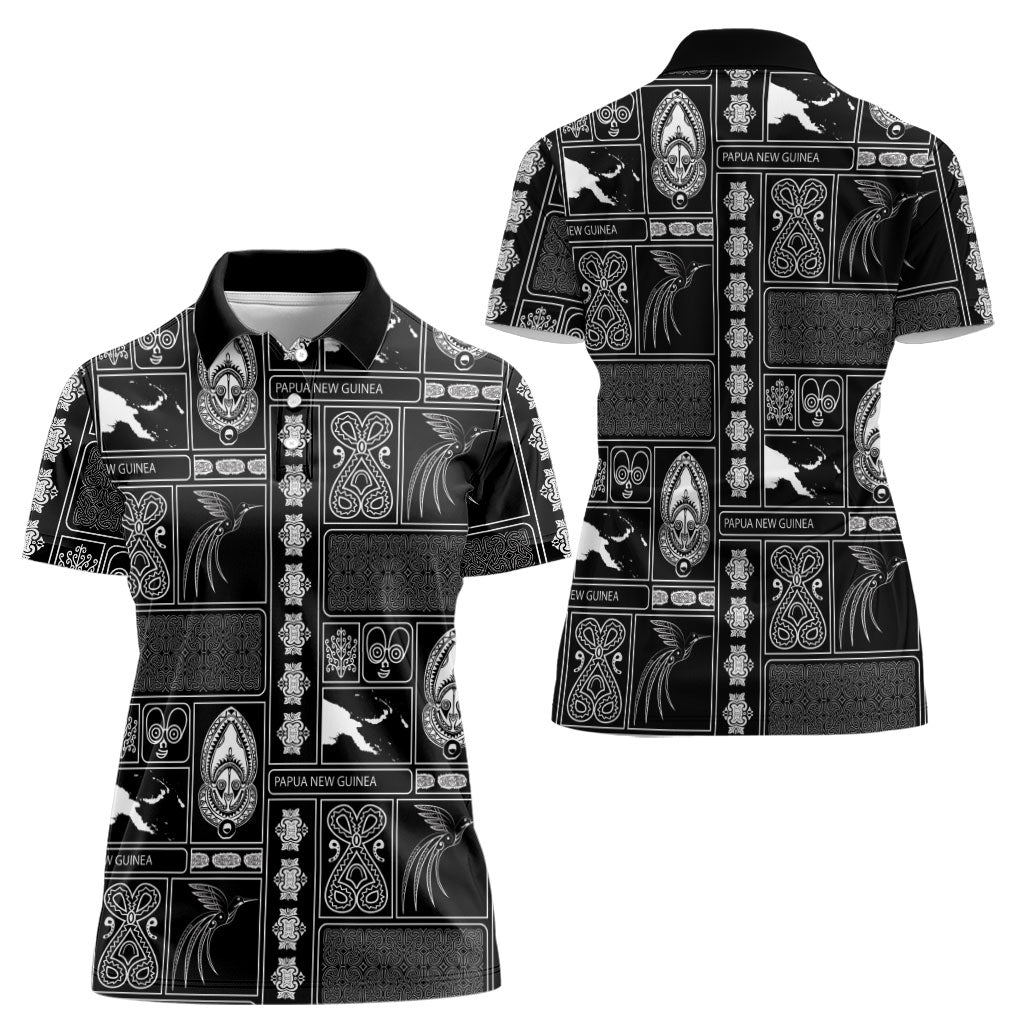 Papua New Guinea Heritage Motif Women Polo Shirt Black Version
